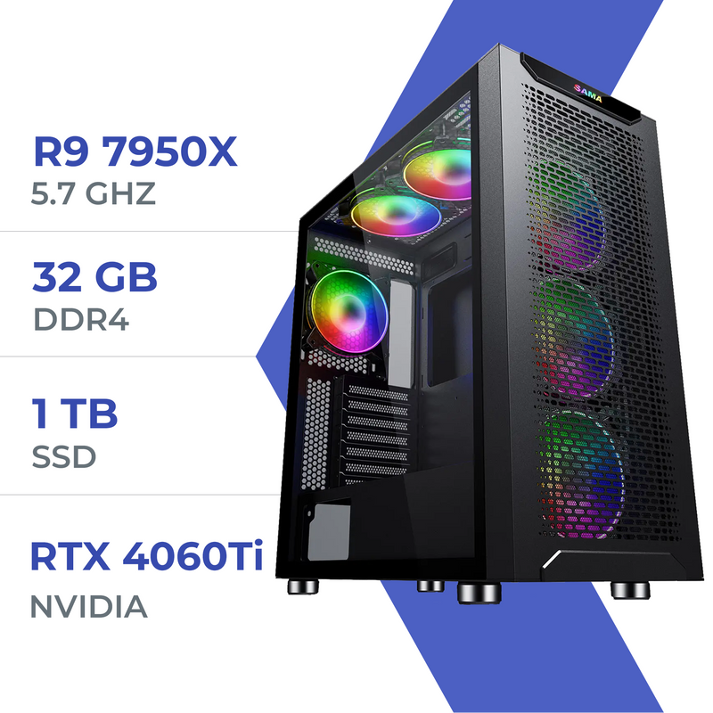 PC Gamer Techspace R9 7950X /1TB SSD/32GB/RTX 4060Ti