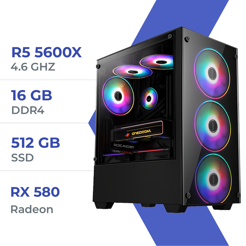 PC Gamer Techspace Ryzen 5 5600X/512GB SSD/16GB/RX 580