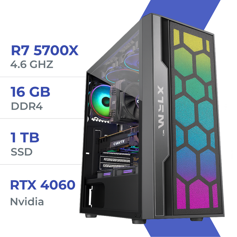 PC Gamer Techspace  R7 5700X/1TB SSD/16GB/RTX 4060