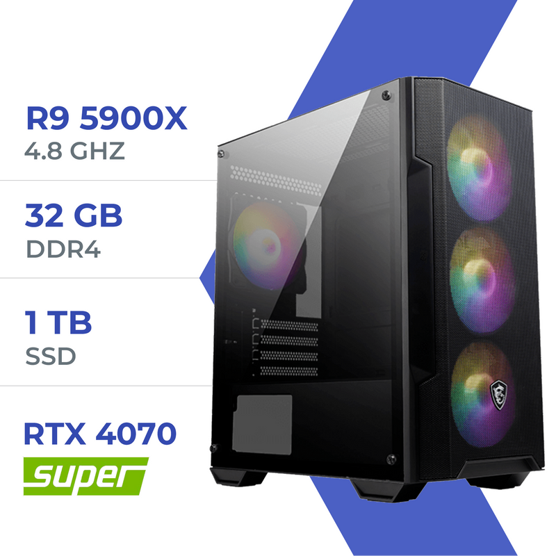 PC Gamer Techspace R9 5900X /1TB SSD/32GB/RTX 4070 SUPER