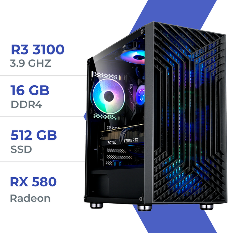PC Gamer Techspace Ryzen 3 3100/16GB/512GB SSD/RX 580