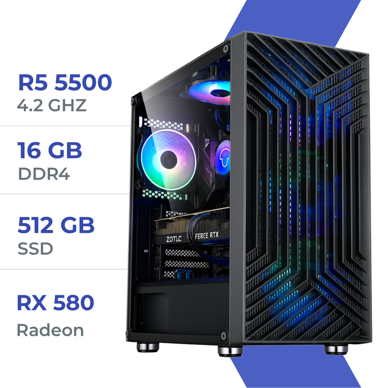 PC Gamer Techspace Ryzen 5 5500/512GB SSD/16GB/RX 580