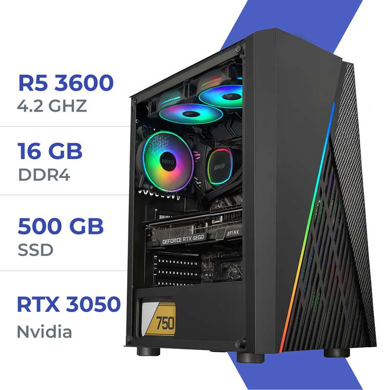 PC Gamer Techspace Ryzen 5 3600/500GB SSD/16GB/RTX 3050