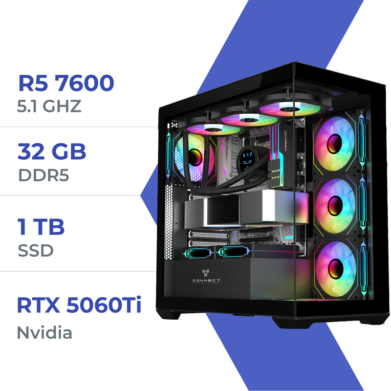 PC Gamer Techspace R5 7600/1TB SSD/32GB/RTX 5060Ti 16GB