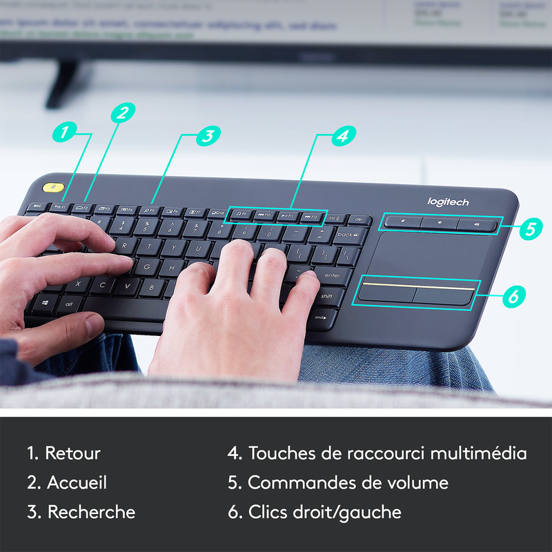 Logitech Wireless Touch Keyboard K400 Plus (Noir)