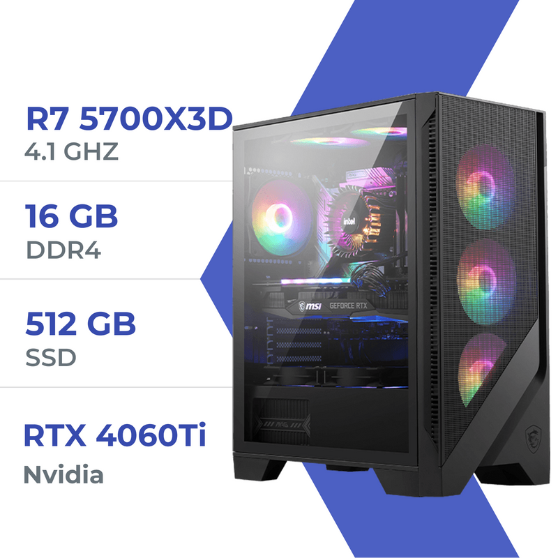 PC Gamer Techspace  R7 5700X3D/500GB SSD/16GB/RTX 4060Ti