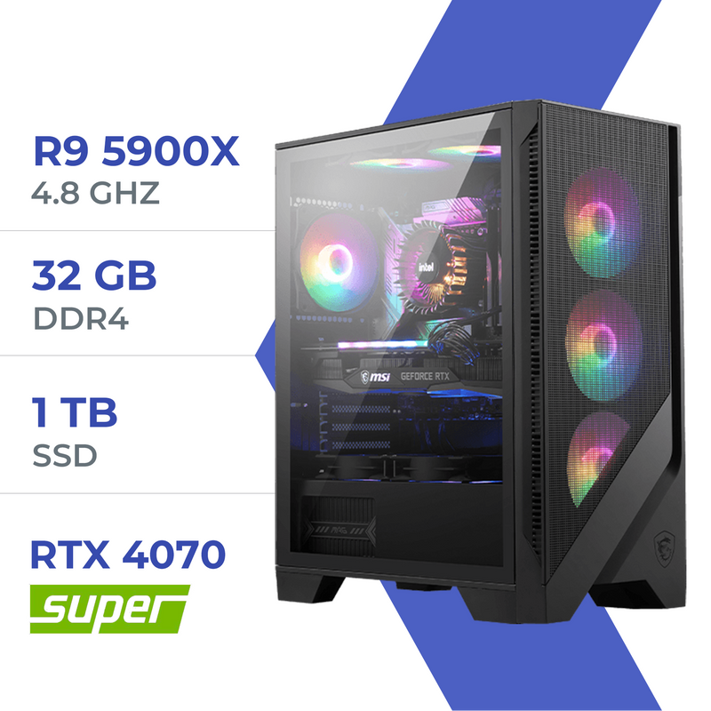 PC Gamer Techspace R9 5900X /1TB SSD/32GB/RTX 4070 SUPER