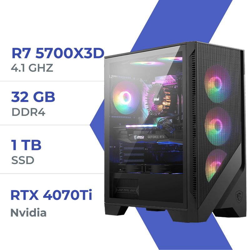 PC Gamer Techspace  R7 5700X3D/1TB SSD/32GB/RTX 4070 Ti