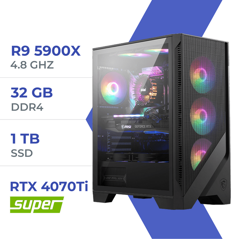 PC Gamer Techspace R9 5900X /1TB SSD/32GB/RTX 4070Ti SUPER