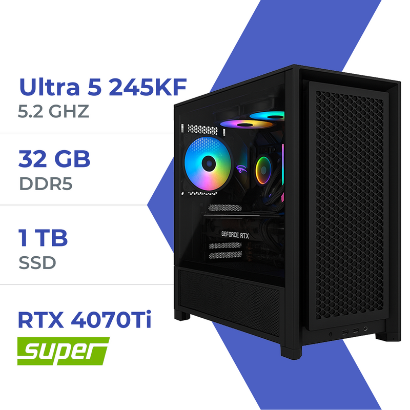 PC Gamer Techspace Ultra 5 245KF/1TB SSD/32GB/RTX 4070Ti SUPER