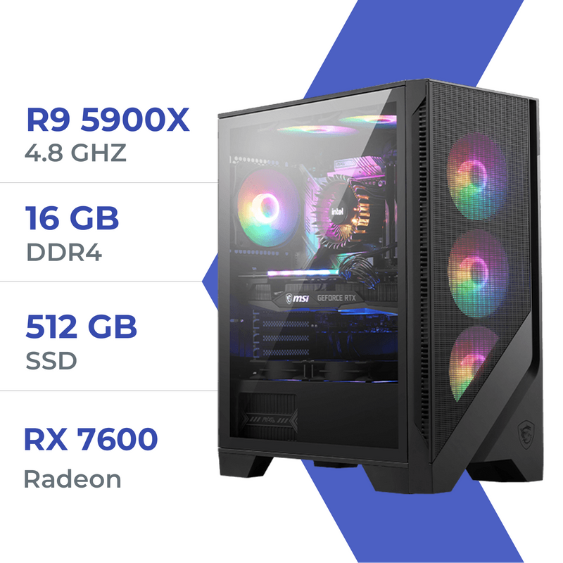 PC Gamer Techspace R9 5900X /512GB SSD/16GB/RTX 7600