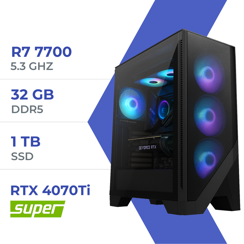 PC Gamer Techspace R7 7700/1TB SSD/32GB/RTX 4070Ti Super