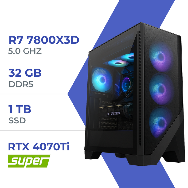 PC Gamer Techspace R7 7800X3D /1TB SSD/32GB/RTX 4070 Ti SUPER
