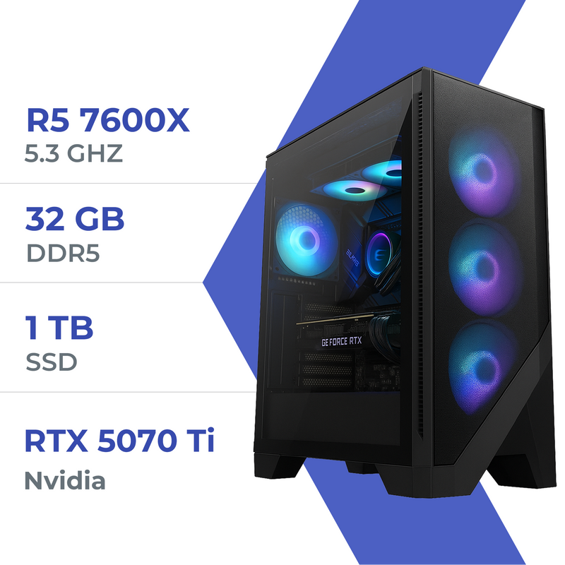 PC Gamer Techspace R5 7600X/1TB SSD/32GB/RTX 5070 Ti