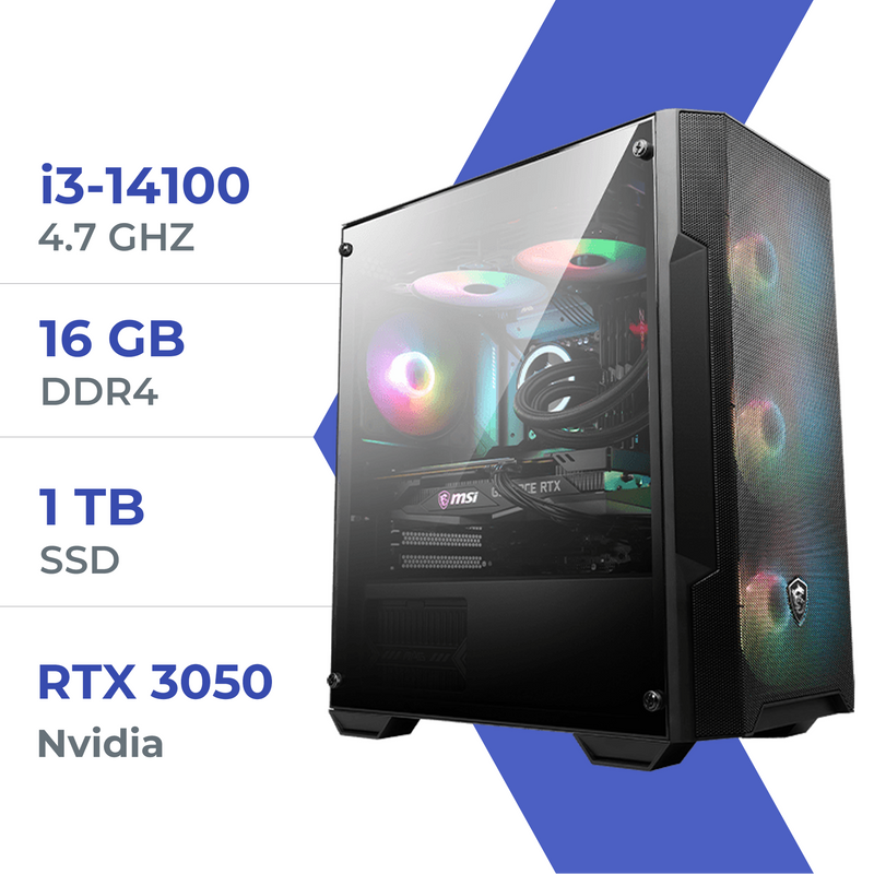 PC Gamer Techspace i3 14100/1TB SSD/16GB/RTX 3050