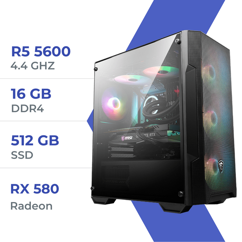 PC Gamer Techspace Ryzen 5 5600/512GB SSD/16GB/RX 580