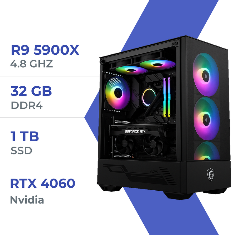 PC Gamer Techspace R9 5900X /1TB SSD/32GB/RTX 4060Ti