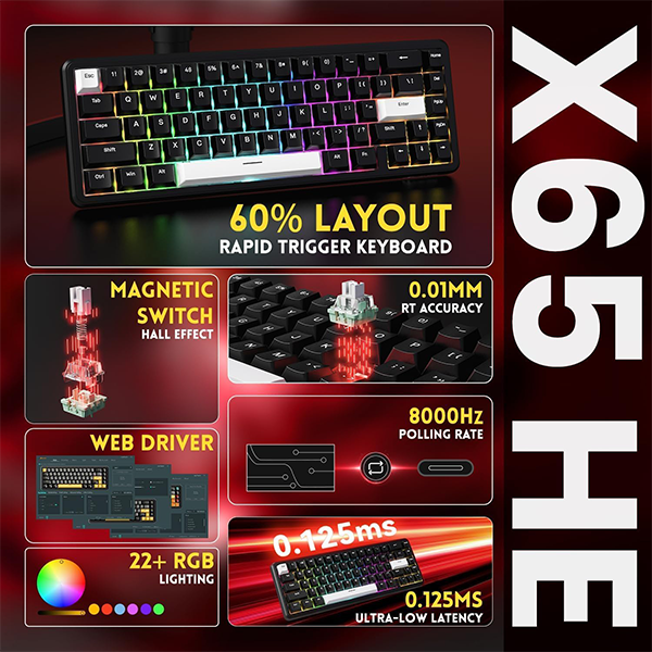 ATTACK SHARK X65 HE Black (Magnetic Switch) Casa