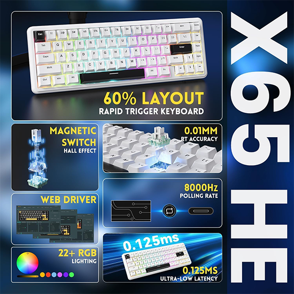 ATTACK SHARK X65 HE White (Magnetic Switch) Casa