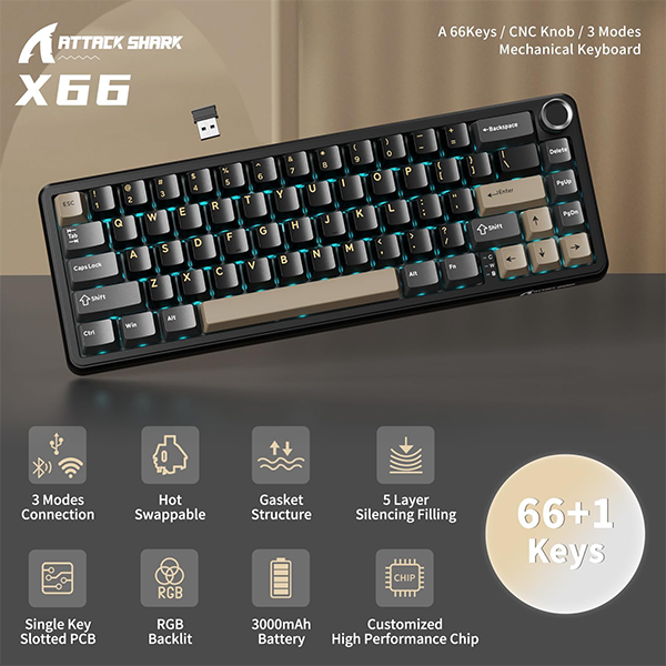 ATTACK SHARK X66 Star Black (Blueberry Switch) Casablanca