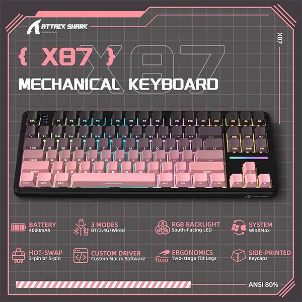 ATTACK SHARK X87 Blackberry (Strawberry Switch) Casa