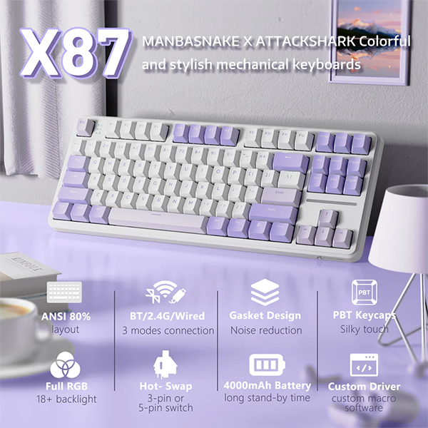 ATTACK SHARK X87 Strawberry Switch (Twilight) Maroc - Techspace.ma