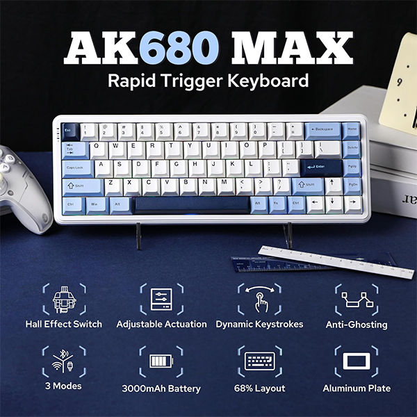 Ajazz ak680 max Blue White (Magnetic Switch) Wired Casablanca