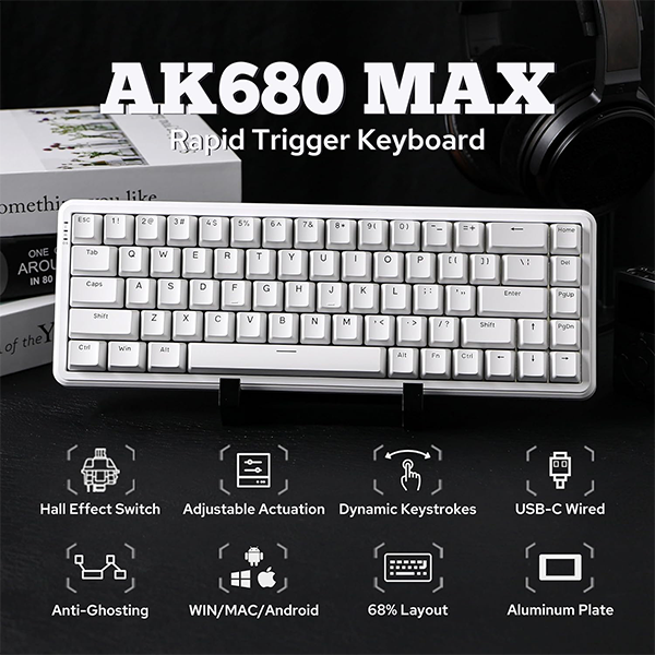 Ajazz ak680 max white (Magnetic Switch) Wired Casablanca