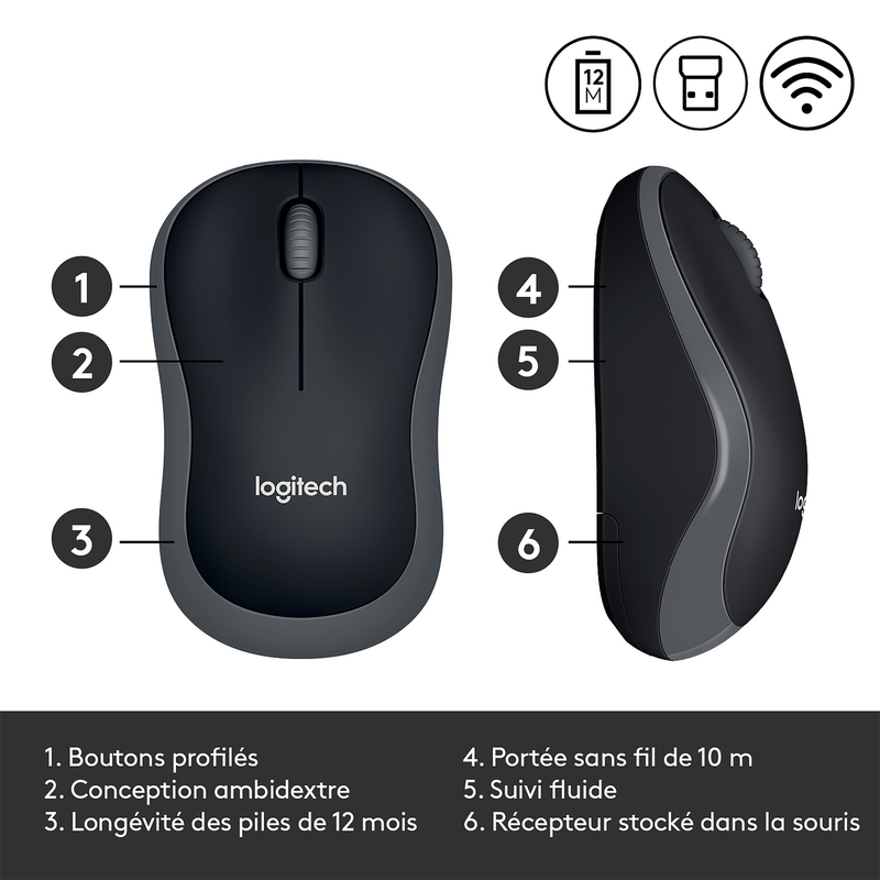 Logitech Wireless Mouse M185 (Gris) Maroc Prix