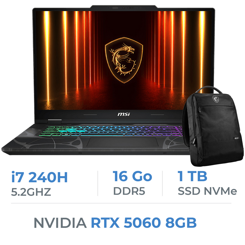 MSI CYBORG 15 B2RWEKG-095MA Intel Core 7 240H/16GB DDR5/1TB SSD/RTX 5060 8GB/15.6" 144Hz/Win11 Prix Maroc