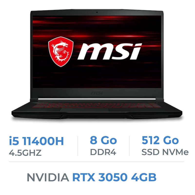 MSI GF63 THIN i5-11400H/8GB/512GB SSD/RTX3050 4GB/15.6'' 144Hz Prix Maroc