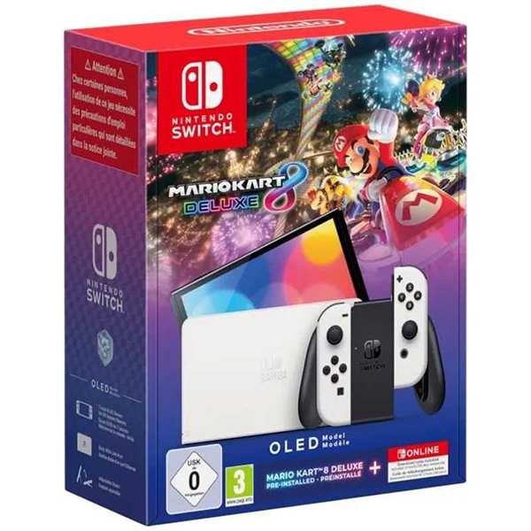 Nintendo Switch OLED Blanc + Mario Kart 8 Deluxe + 12 Mois de Nintendo Switch en ligne Prix Maroc