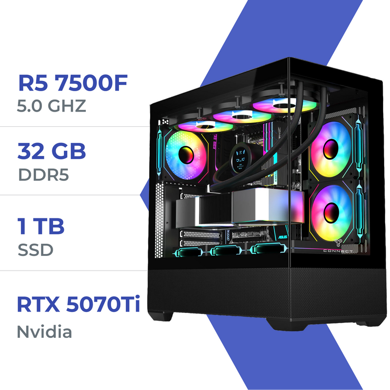 PC Gamer Techspace R7 7500F/1TB SSD/32GB/RTX 5070 Ti 16GB