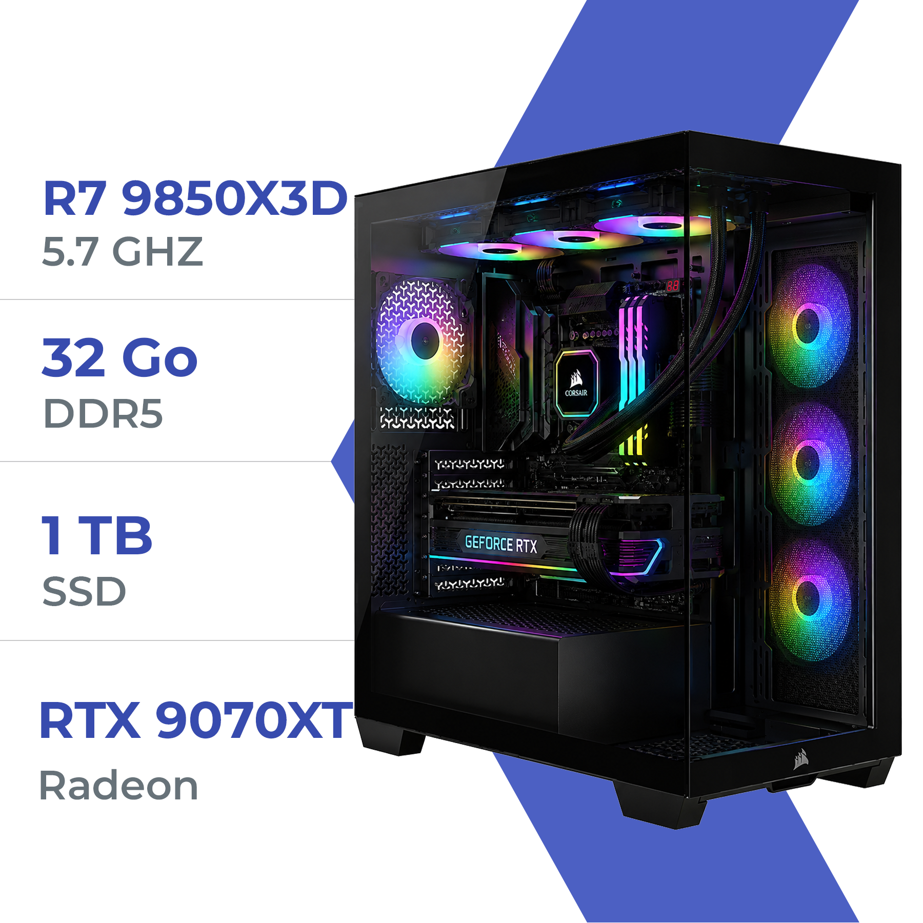 PC Gamer Techspace R7 9850X3D /1TB SSD/32GB/RX 9070XT 16GB - Techspace.ma