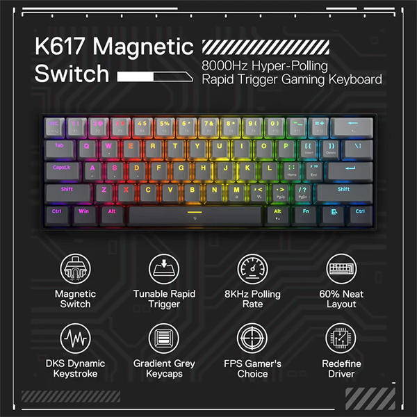 Redragon K617 FIZZ 60% Rapid Trigger Wired Magnetic Switch Marrakech