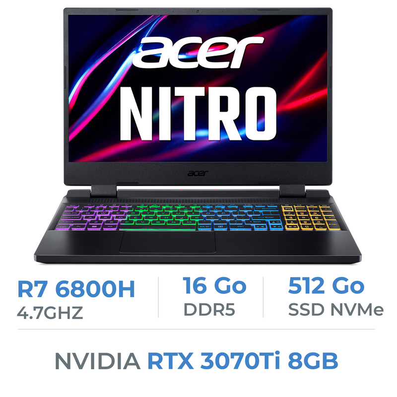 Acer Nitro 5 AN515-46-R8UF R7 6800H/16GB/512GB SSD/RTX3070Ti 8GB/15.6" FHD IPS 144Hz (SANS EMBALLAGE) prix maroc