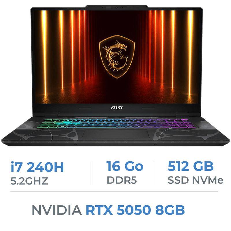 MSI CYBORG 15 B2RWEKG-419XMA Intel Core 7 240H/16GB DDR5/512GB SSD/RTX 5050 8GB/15.6" 144Hz/FreeDOS Prix Maroc