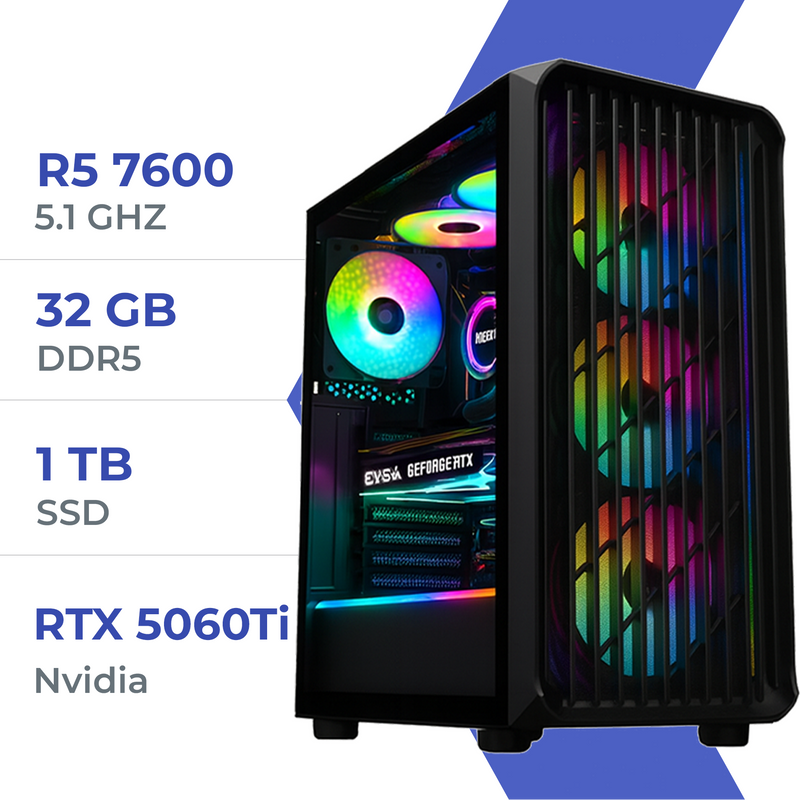 PC Gamer Techspace R5 7600/1TB SSD/32GB/RTX 5060Ti 8GB