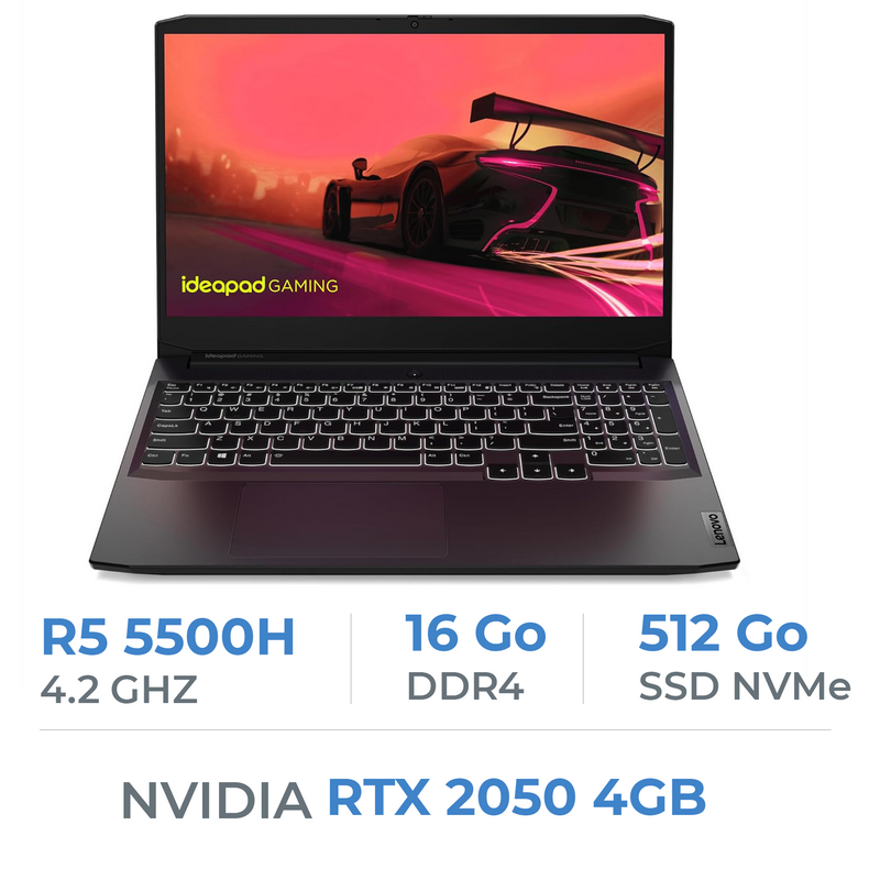 Lenovo Ideapad Gaming 3 AMD Ryzen 5 5500H/16GB DDR4/512GB SSD/RTX 2050/15.6″ FHD 165Hz prix maroc