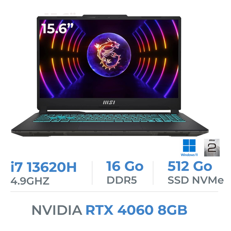 MSI CYBORG 15 A13VF-1474MA i7 13620H/16GB DDR5/512GB/RTX4060 8GB/15.6" 144Hz W11 prix maroc