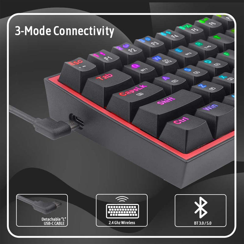 Redragon K616 Fizz PRO 60% Wireless RGB Red Switches (Black) maroc prix